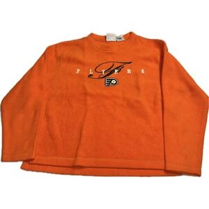 Vintage The Edge Orange Fleece‎ Pullover Sweater Philadelphia Flyers Men's Small